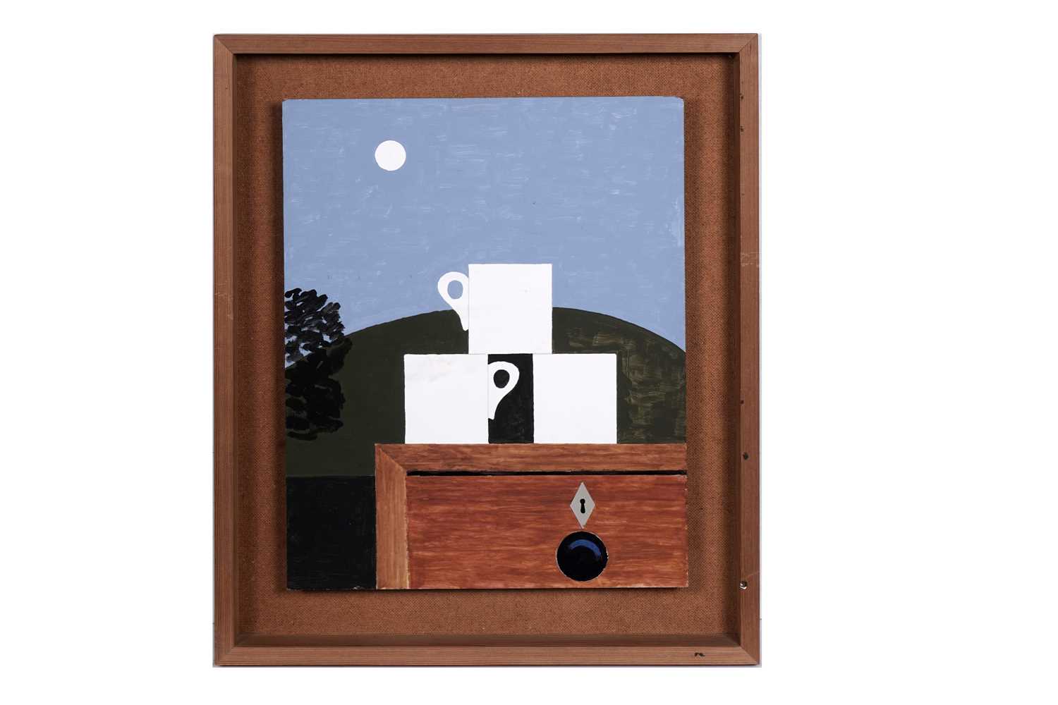 Lot 131 - Kenneth Rowntree - Landscape with three mugs | PVA paint