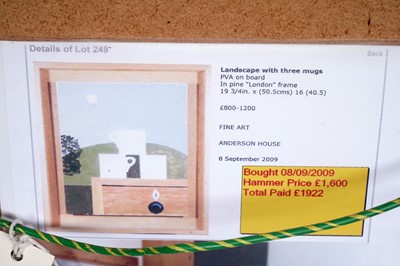 Lot 131 - Kenneth Rowntree - Landscape with three mugs | PVA paint