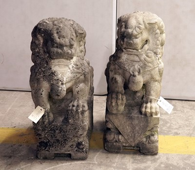 Lot 439 - Two early 20th Century marble Dogs of Foo