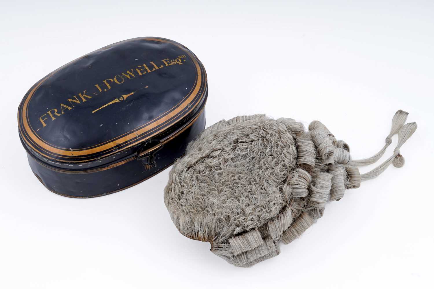 Lot 289 - A 19th Century barrister’s wig and black japanned tin
