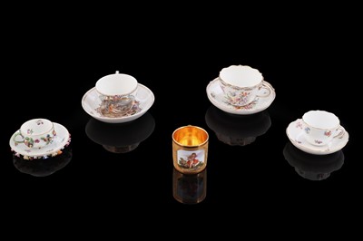 Lot 461 - A continental coffee can; and four Dresden cups and saucers