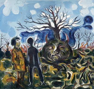 Lot 66 - Antoni Sulek - Creature by the tree | oil