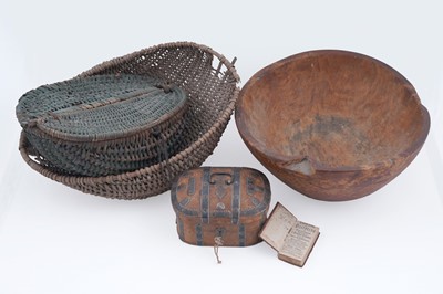 Lot 214 - Two early 20th Century wicker creels; and other items