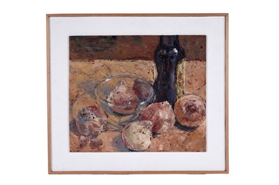 Lot 573 - Ian Bennett - Still life with onions and wine | oil