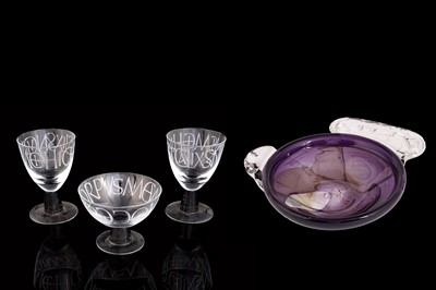 Lot 83 - Three Peter Furlonger glasses; and a heavy art glass bowl