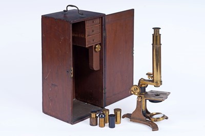 Lot 366 - A late Victorian gilt brass monocular microscope