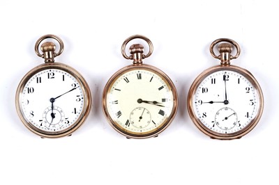 Lot 430 - Three early 20th Century gold plated open-faced pocket watches