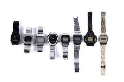 Lot 411 - A collection of eight 20th Century alarm-chronograph / digital wristwatches