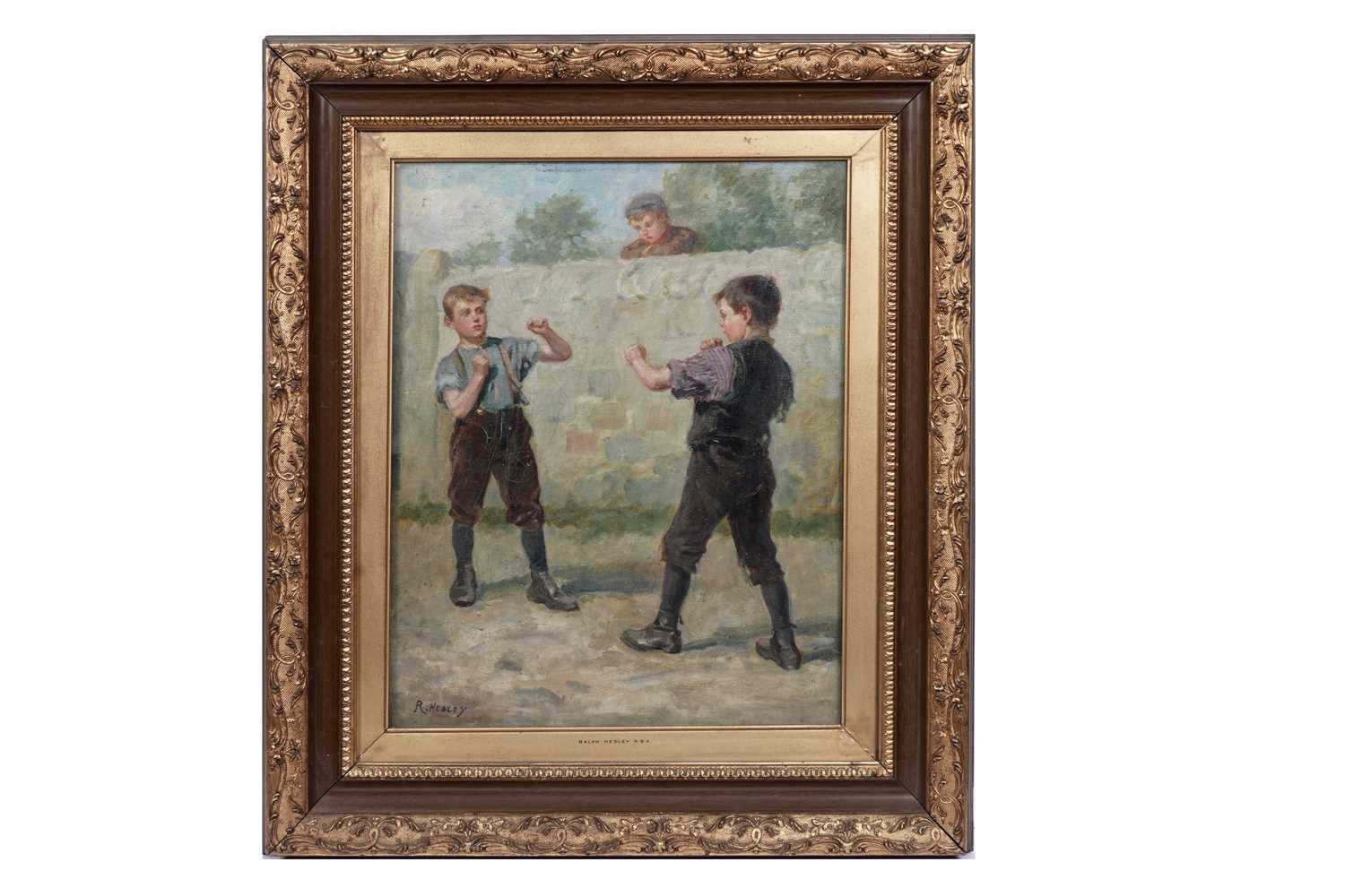 Lot 204 - Ralph Hedley - Boys boxing in the street | oil