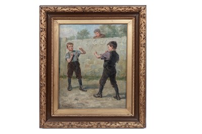 Lot 204 - Ralph Hedley - Boys boxing in the street | oil