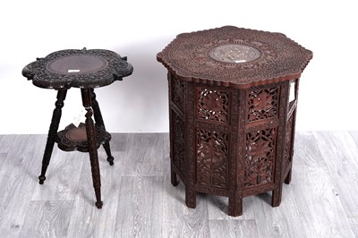 Lot 51 - A 20th Century Anglo-Indian inlaid carved hardwood table; and occasional table