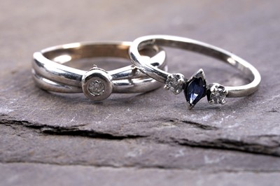 Lot 179 - A single stone diamond ring; and a three-stone sapphire and diamond ring