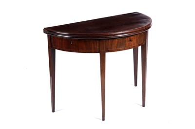 Lot 582 - A George III inlaid mahogany and walnut banded demilune tea table