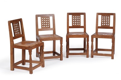 Lot 590 - Robert ‘Mouseman’ Thompson: a set of four adzed oak dining chairs