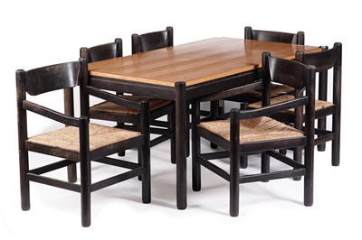Lot 24 - Vico Magistretti: a set of six ‘Carimate’ oak and rush seated chairs and matching table