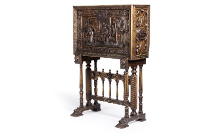 Lot 493 - A heavily carved 20th Century Spanish gilded walnut Vargueno on stand