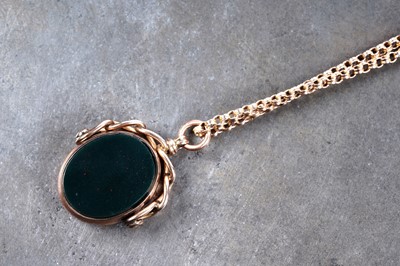 Lot 362 - A 9ct rose gold rolo link necklace; and a 9ct rose gold swivel fob seal