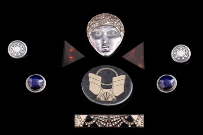 Lot 377 - Mid-20th Century silver and costume jewellery including a silver brooch