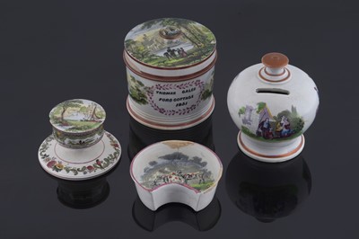 Lot 450 - North Hylton pottery; and a Newbottle coloured printed money box