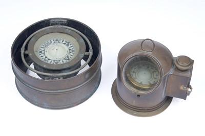Lot 362 - An early 20th Century brass compass and binnacle; and another compass