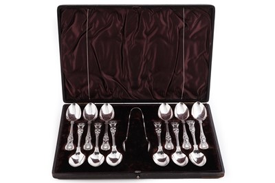 Lot 480 - A Victorian cased set of twelve silver teaspoons and sugar tongs