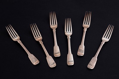 Lot 491 - A set of six George III Newcastle silver dessert forks
