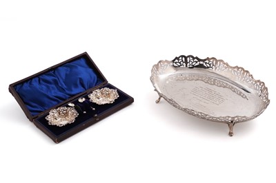 Lot 517 - A George VI silver fruit basket; and a pair of Victorian silver salts