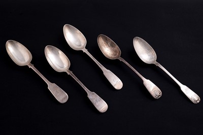 Lot 495 - A pair of George III Newcastle silver table spoons; and three further similar