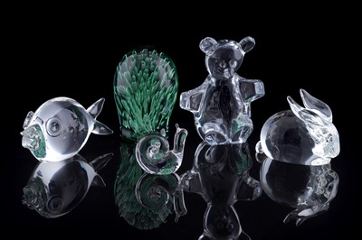 Lot 384 - A Victorian green glass dump paperweight; and other crystal figurines