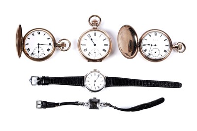 Lot 617 - Three gold plated pocket watches; and other watches