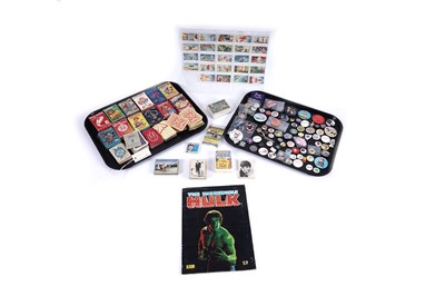 Lot 474 - A collection of playing and trading cards; and a collection of pop music lapel badges