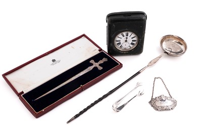 Lot 468 - A silver commemorative letter opener; and other items of silver