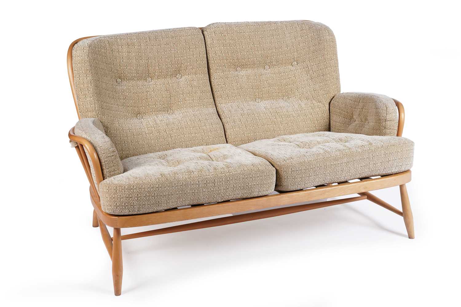 Lot 18 - Ercol: a model 766 ‘Jubilee’ beech framed two seat sofa