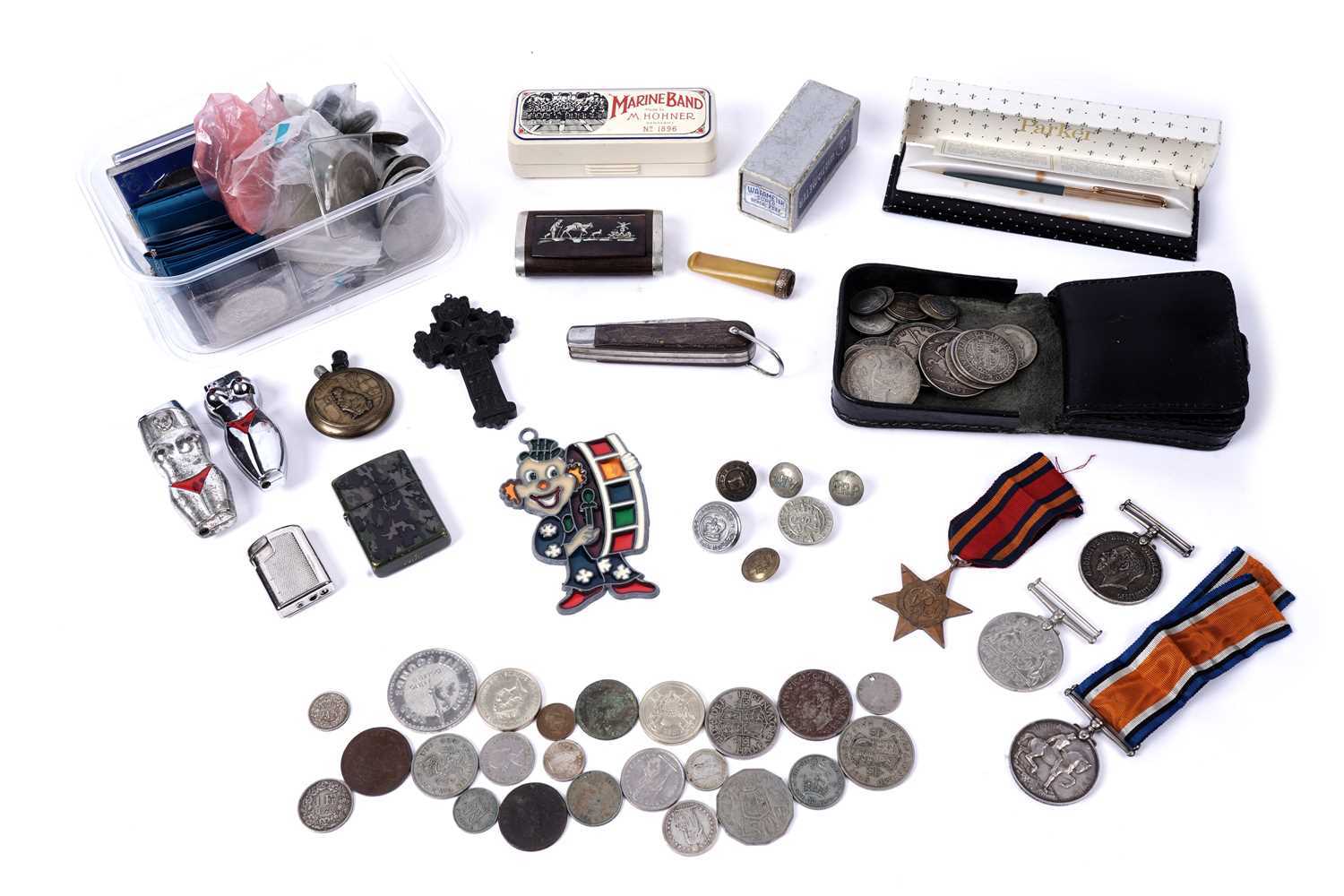 Lot 239 - A small selection of British coins; and other items