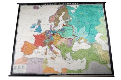 Lot 56 - A large linen backed roll up school wall map of Europe