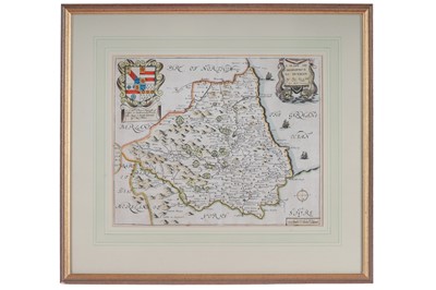 Lot 58 - A late 17th Century hand-tinted 'Mapp Of Ye Bishoprick Of Durham'