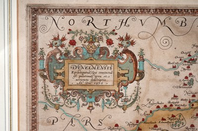 Lot 75 - A 16th Century hand-tinted map of Durham, by Christopher Saxon, c.1576