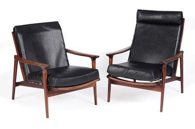 Lot 34 - Guy Rogers: a pair of afrormosia framed ‘New Yorker’ ladies and gentleman’s armchairs