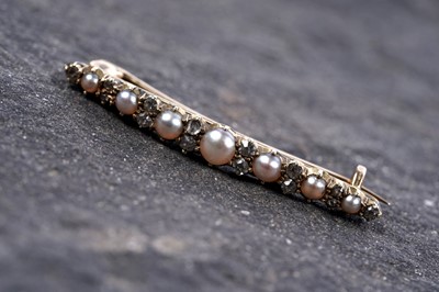 Lot 501 - A 19th Century seed pearl and diamond bar brooch
