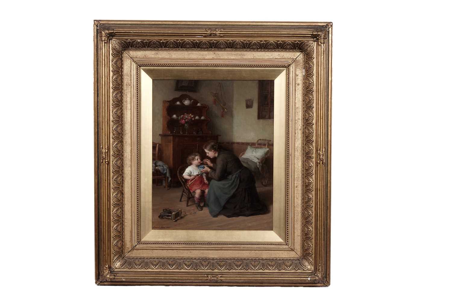 Lot 210 - Pierre Edouard Frere - Mother and child at breakfast | oil