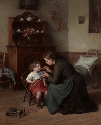 Lot 210 - Pierre Edouard Frere - Mother and child at breakfast | oil