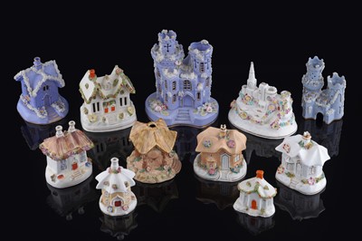 Lot 224 - A Staffordshire lavender porcelaneous 'Warwick castle' pastille burner; and other items