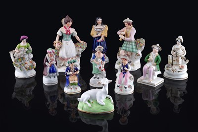 Lot 250 - A group of Staffordshire porcelaneous figure including: Colin and Flora