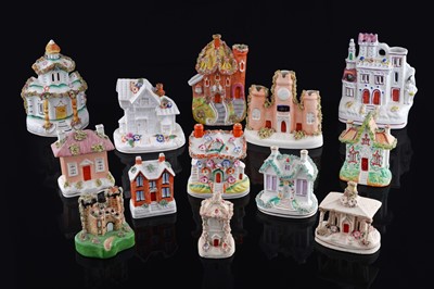 Lot 253 - Thirteen Staffordshire cottages and pastille burners
