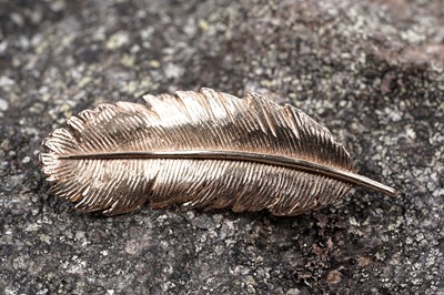Lot 600 - A 9ct gold feather pattern brooch