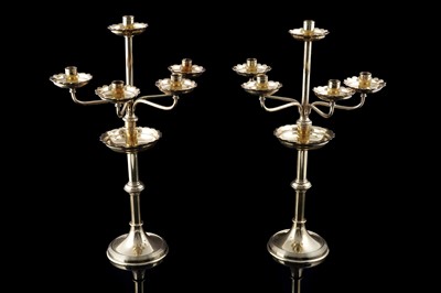 Lot 208 - A pair of 20th Century gilt brass five-sconce candelabra