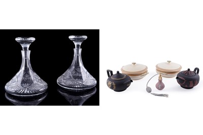 Lot 396 - A pair of cut glass ships decanters; and other items