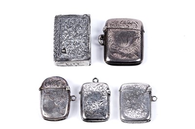 Lot 650 - Four 20th Century silver vesta cases; and one other