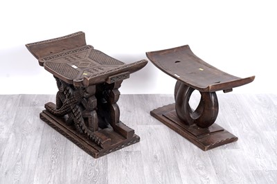 Lot 39 - Two African carved hardwood Ashanti stools