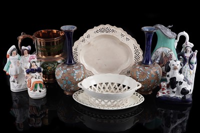 Lot 289 - Victorian and later ceramics; and four Staffordshire flatback figure groups